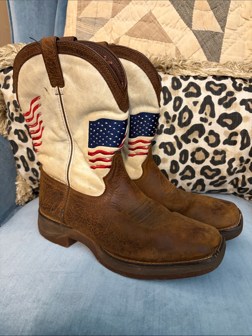 Durango Brown & Cream Western Boots with American Flag Embroidery